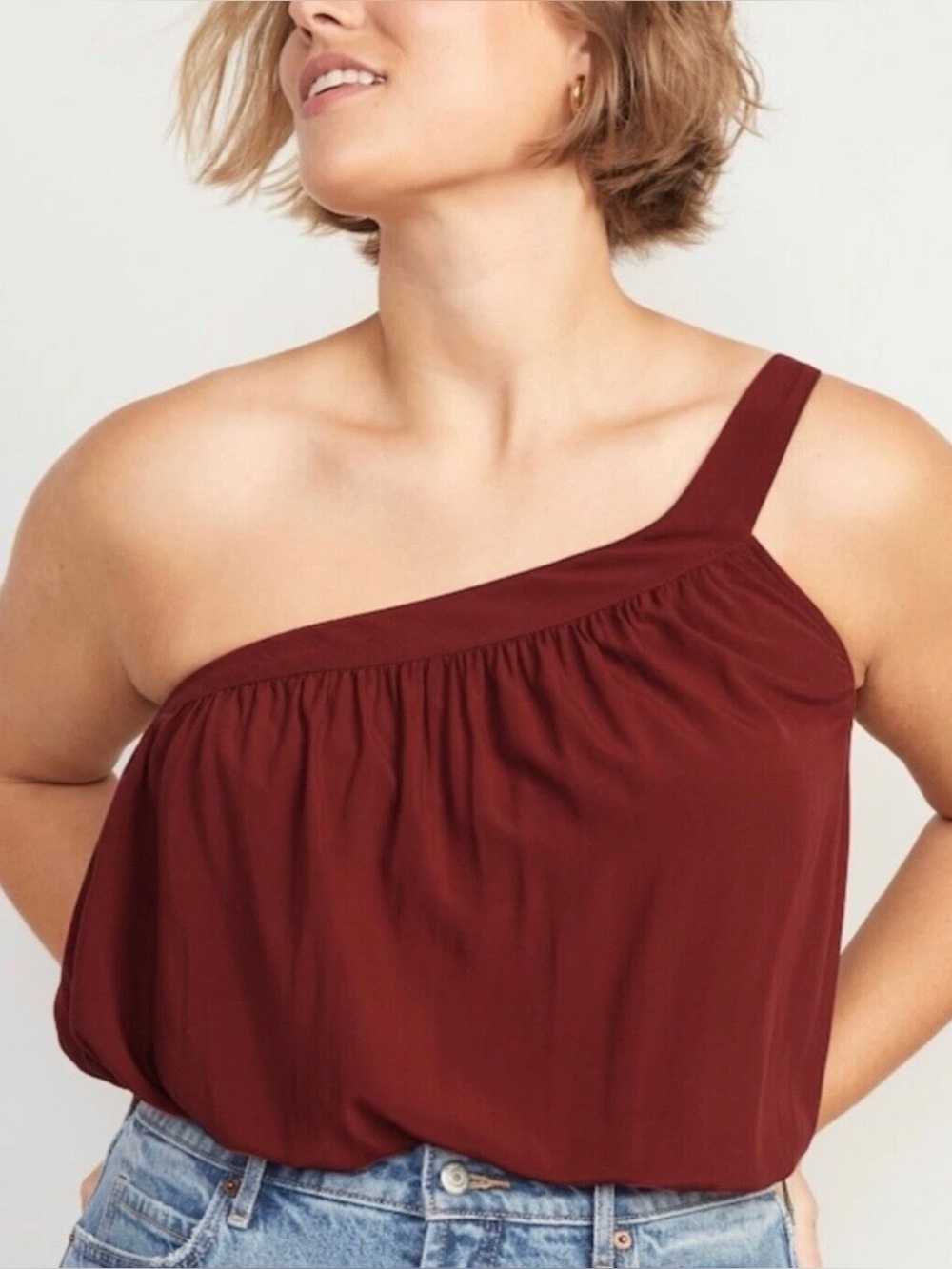 Old Navy Red One-Shoulder Gathered Top